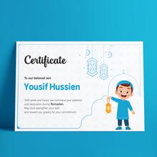 Certificate Ramadan fasting completion boys - شهادة تقدير صوم رمضان أولادي